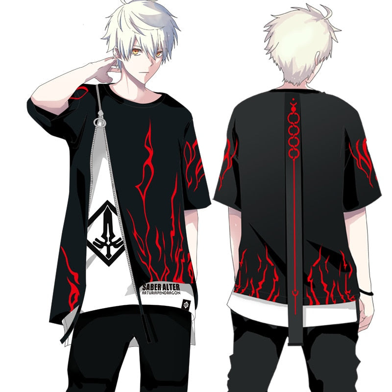 Anime Fate/stay night Saber Alter Cosplay Costume T-shirt Fake two pieces Long Sleeve Hoodie & Short Sleeve Tops 2019 COOL