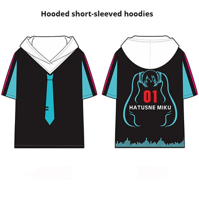 Anime Vocaloid Hatsune Miku Zipper Hooded Short-sleeved Hoodies Costumes Cosplay Casual Narmcore Hooded Sweater Miku Pants