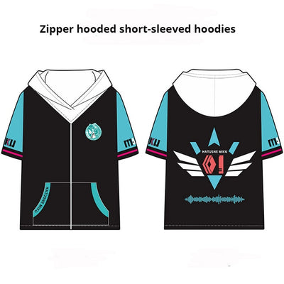 Anime Vocaloid Hatsune Miku Zipper Hooded Short-sleeved Hoodies Costumes Cosplay Casual Narmcore Hooded Sweater Miku Pants