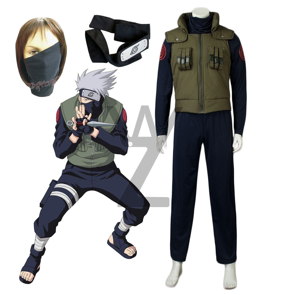 Cheap Halloween Costume Anime Naruto Hatake Kakashi Cosplay Costume Halloween Outfits Vest Shirt and Pants Mask Gift