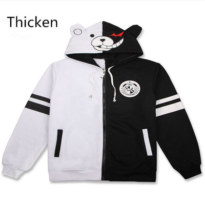 Anime Danganronpa Monokuma Cosplay Costume Unisex Hoodie Sweatshirt Hooded Black White Bear Long Sleeve daily casual coat Jacket