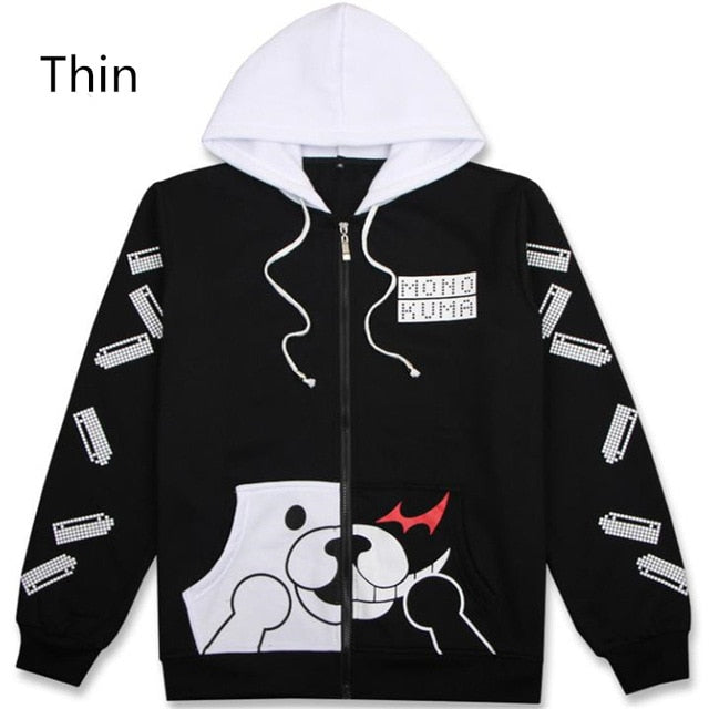 Anime Danganronpa Monokuma Cosplay Costume Unisex Hoodie Sweatshirt Hooded Black White Bear Long Sleeve daily casual coat Jacket