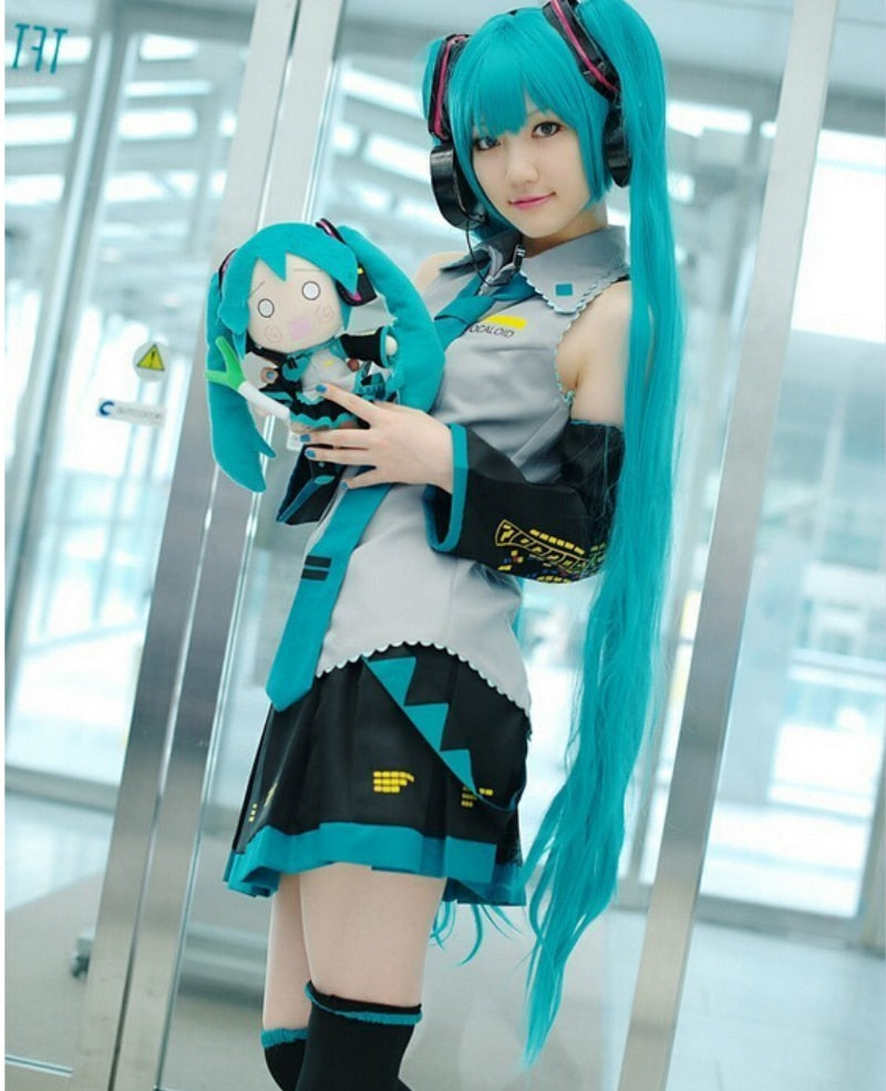 Full Set Vocaloid Cosplay Hatsune Miku Cosplay Costume outfits Anime Cosplay harajuku Costumes(dress+Socking+gauntlets+tie+belt)